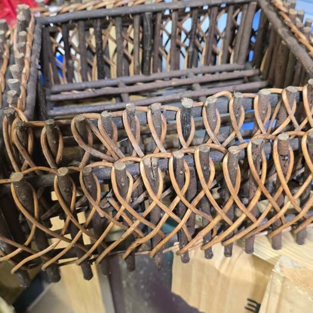 Two Sturdy Decorative Rectangular Wood Baskets - Picture 5 of 5